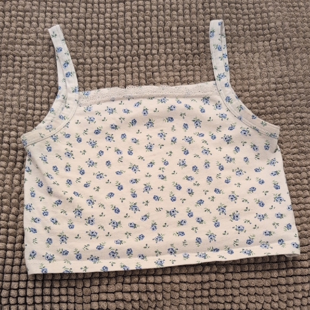 H&M White and Blue Floral Top